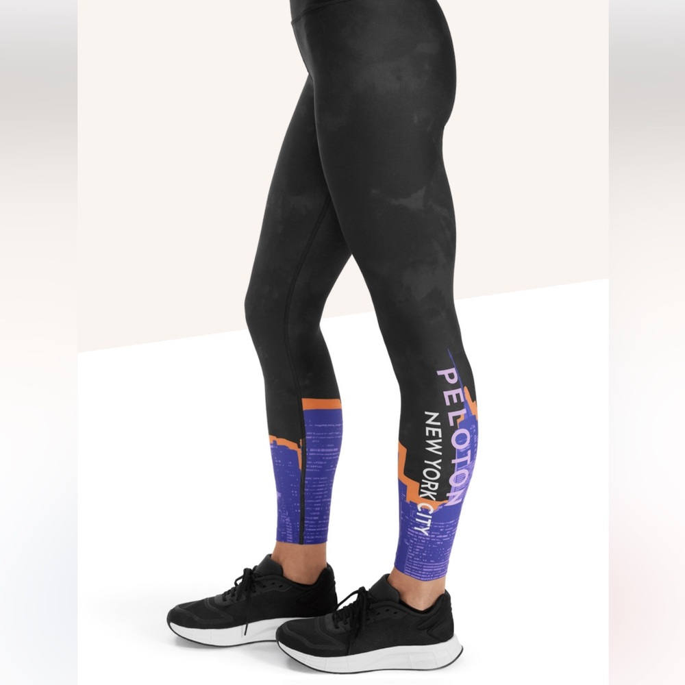 Peloton Black Leggings with Purple & Orange New York City Accent
